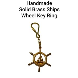 VINTAGE SOLID BRASS SHIPS WHEEL KEY RING HAND-MADE USA-never used